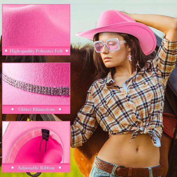 3795 3 Pcs Cowboy Hat Cowgirl Boots Earrings Rhinestone Sunglasses Women main image 7
